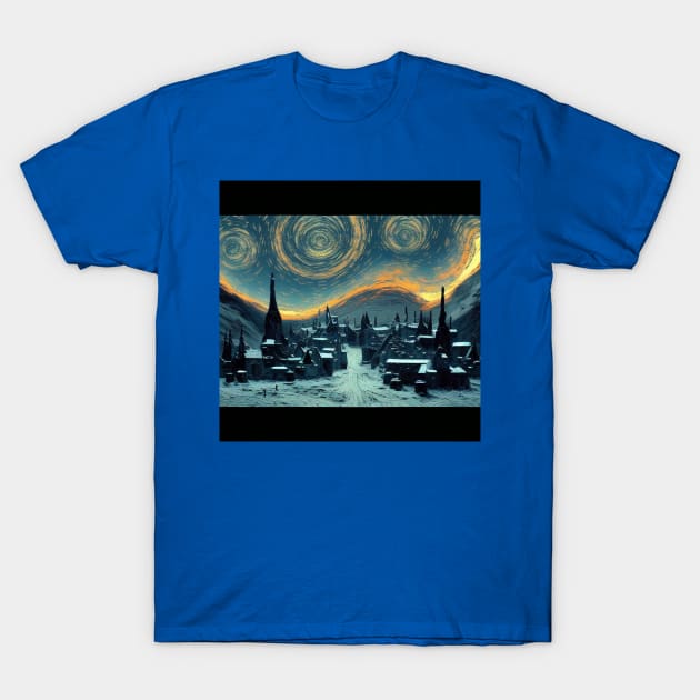 Starry Night Over Hogsmeade Village T-Shirt by Grassroots Green